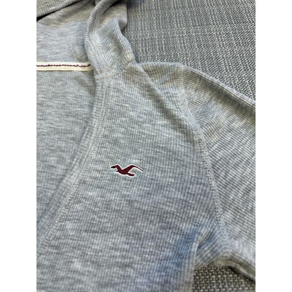 Hollister Thermal Hoodie Womens Medium Y2K Grey Pullover Deep V Neck Shirt - Picture 3 of 9